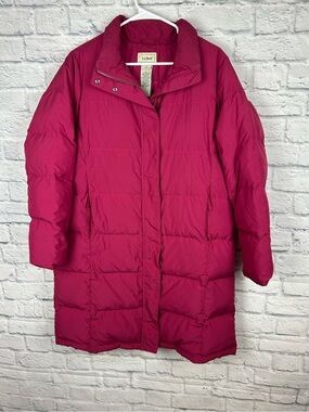 L.L.Bean Women’s Large Pink Goose Down Long Puffer Coat Winter Jacket